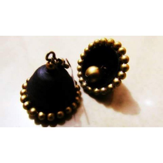 Quilling Earrings - Black With Ball Jhumkas